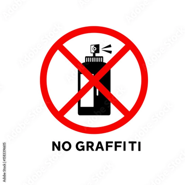 Fototapeta No graffiti sign with spray can in red prohibition symbol . Flat vector illustration, isolated on a transparent background. 
