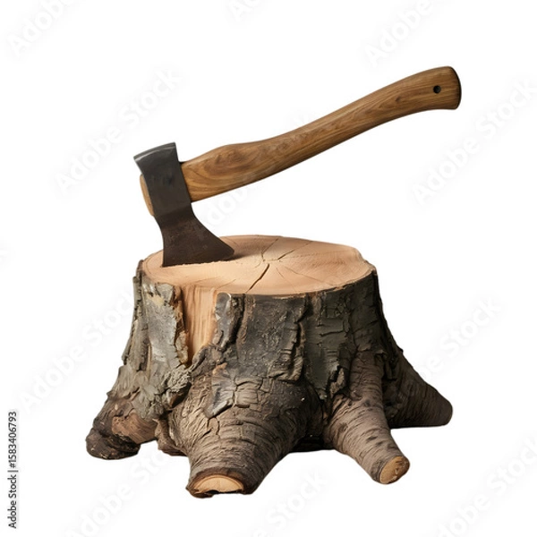 Fototapeta Axe on a tree stump isolated on transparent background