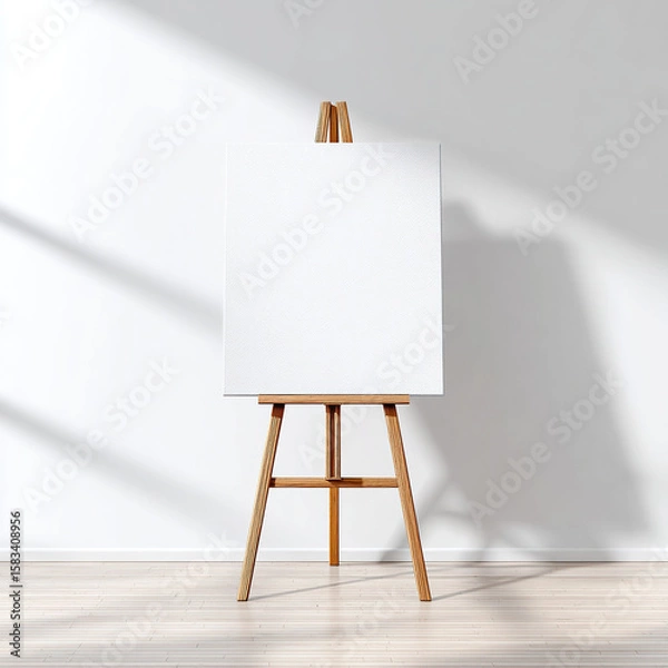 Fototapeta Blank Canvas on Wooden Easel with Shadow Patterns white