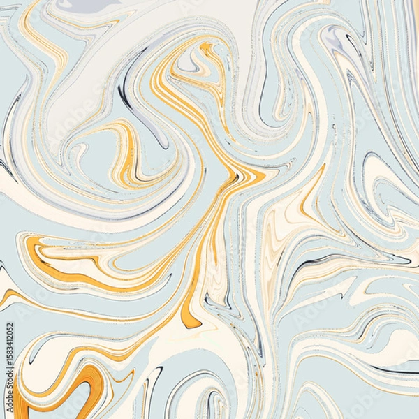 Fototapeta Elegant golden marble swirl pattern in pastel blue and cream tones. This abstract texture is ideal for background, design, and digital art compositions.