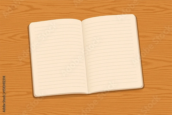 Fototapeta 白紙のノートが開いている手描き風イラスト(コピースペース)