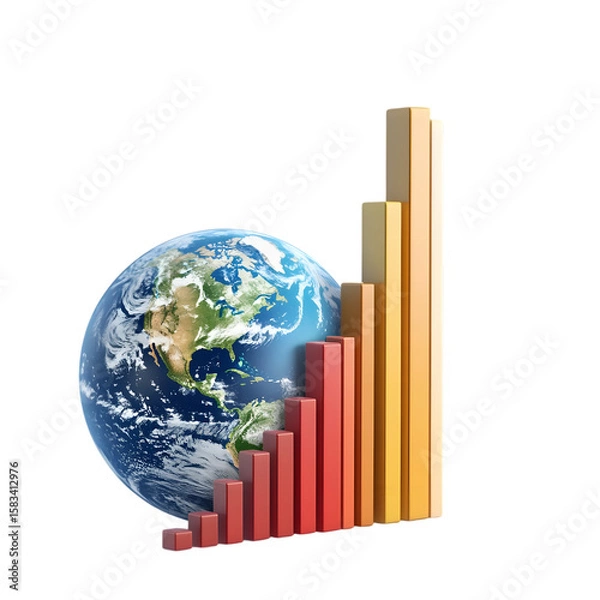 Fototapeta Three-dimensional world that represents rising temperatures, isolated on transparent background.