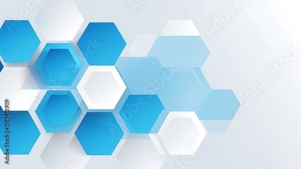 Fototapeta Minimal white hexagonal shape centered on light blue and grey gradient background, simple flat vector design with clear geometric lines and empty space for presentation, no shadows or textures.
