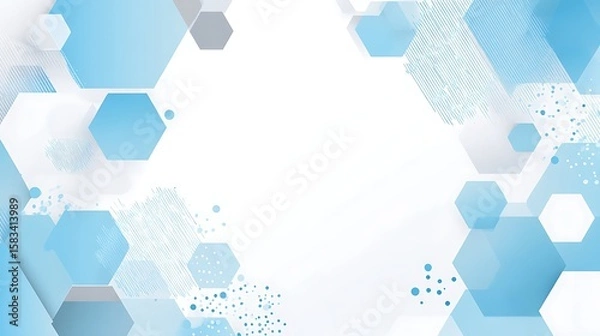 Fototapeta Minimal white hexagonal shape centered on light blue and grey gradient background, simple flat vector design with clear geometric lines and empty space for presentation, no shadows or textures.
