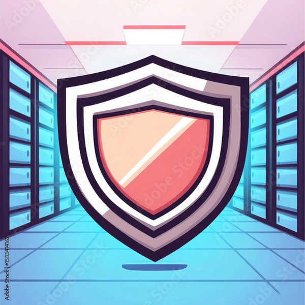 Fototapeta Secure server room, shield, data protection, cybersecurity, technology, blue, modern