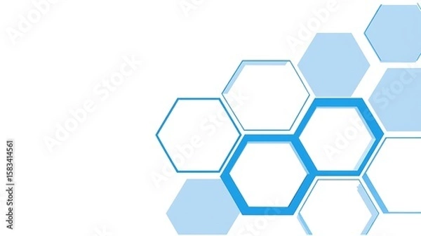 Fototapeta Minimalist white blank hexagonal shape with light blue background, simple vector illustration in flat design style, featuring clean lines, geometric symmetry, white empty space in center