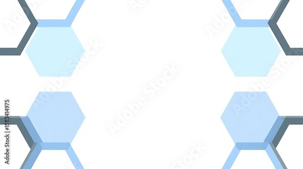 Fototapeta Minimalist white blank hexagonal shape with light blue background, simple vector illustration in flat design style, featuring clean lines, geometric symmetry, white empty space in center