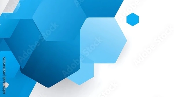 Fototapeta Minimalist white blank hexagonal shape with light blue background, simple vector illustration in flat design style, featuring clean lines, geometric symmetry, white empty space in center