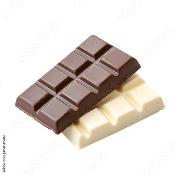 Fototapeta Dark chocolate and white chocolate, separated on transparent background.