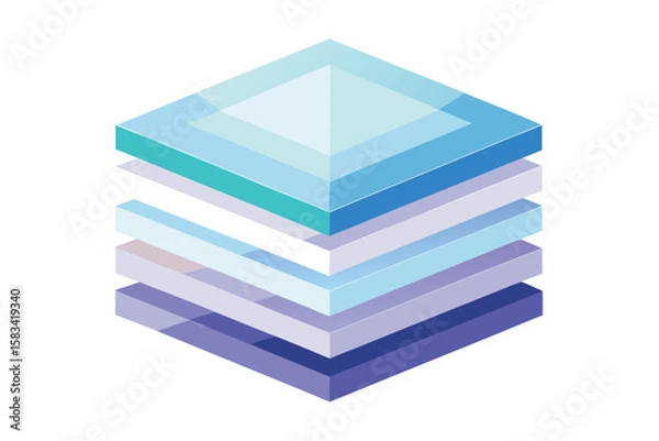 Fototapeta Abstract layered cube illustration showcasing data structure and multi-faceted design with cool tones of blue and purple.