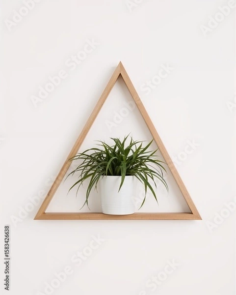 Obraz Triangle wall hung frame with ceramic pot insert on plain white background