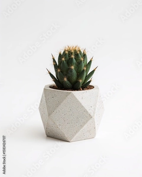 Obraz Abstract geometric cement planter pot for cactus on plain white background