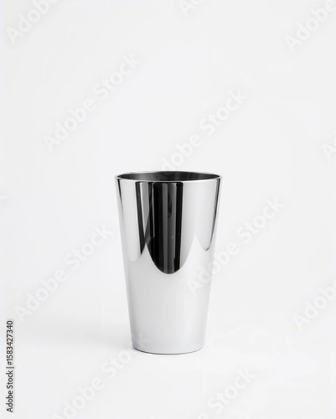 Obraz Sleek chrome finish tall standing pot design on plain white background