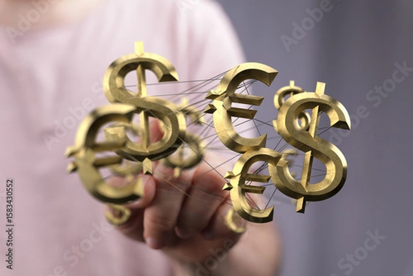 Fototapeta Image depicts interconnected dollar and euro signs, symbolizing global finance and currency exchange.