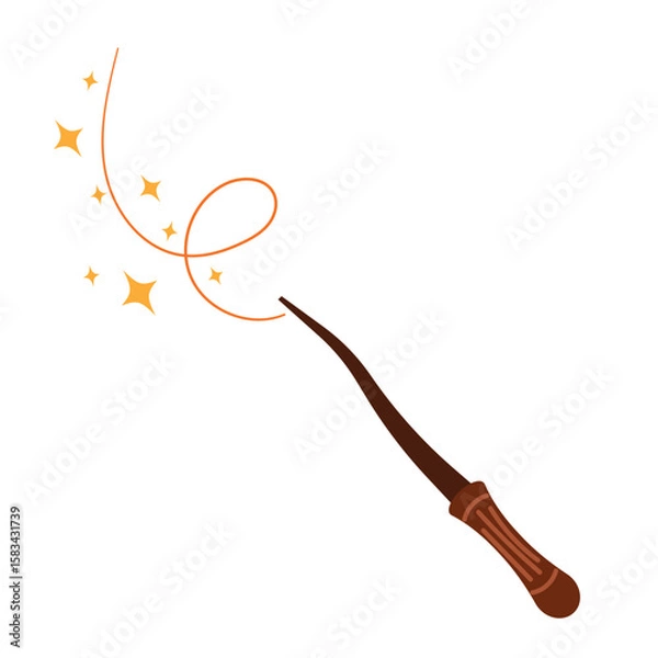 Fototapeta Halloween wizard magic wand. Vector of magic wand icon in flat style isolated on white background