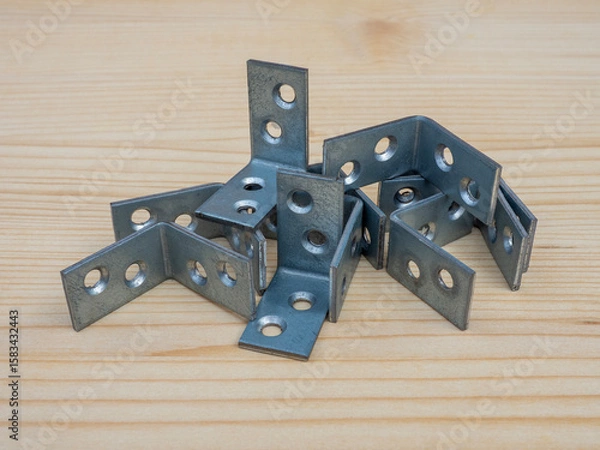 Fototapeta L angle bracket. Galvanized metal bracket for shelves and furniture. Ideal for fixing, repairing, and strengthening 