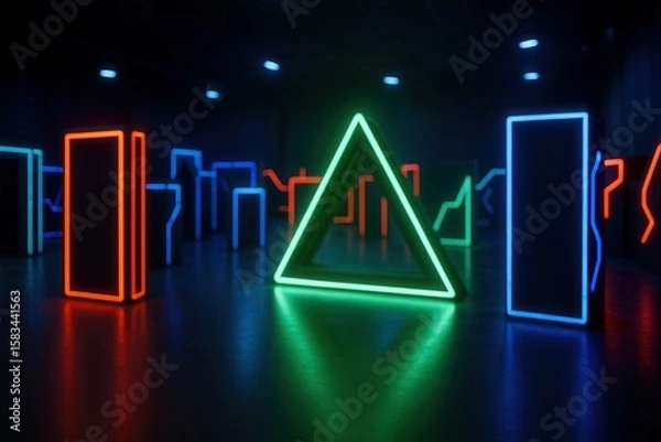 Fototapeta Glowing Laser Tag Arena Background with Neon Lights and Geometric Shapes for a Futuristic and Exciting Gaming Experience