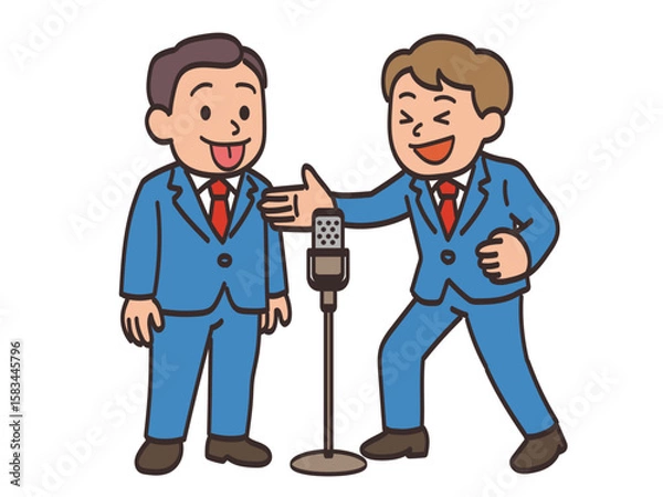 Obraz 漫才をしている男性お笑いコンビのイラスト素材