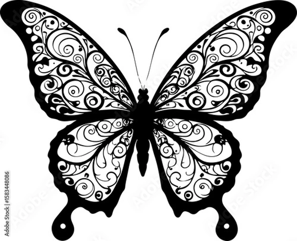 Fototapeta An exquisite butterfly silhouette featuring intricate, ornate scrollwork and swirling patterns across its wings, embodying artistic elegance