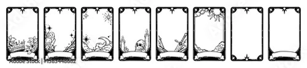 Fototapeta Tarot card frame set, vector hand drawn doodle fantasy border, spiritual mystic game illustration. Medieval divination ornamental graphic astrology witchcraft background. Tarot frame with sword, skull