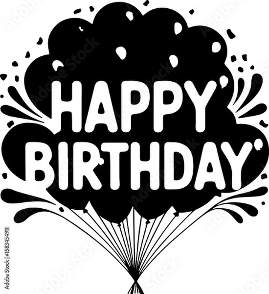 Fototapeta A festive "Happy Birthday" text design surrounded by a burst of balloons and confetti, creating a joyful and celebratory visual perfect for cards, party invitations, and birthday-themed decorations.