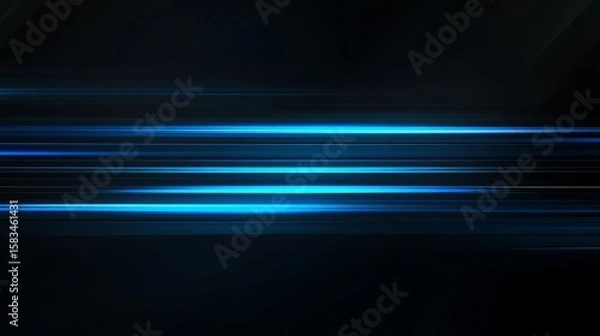 Obraz Abstract background with blue gradient light streaks on black glowing blurred motion effect glowing horizontal lines