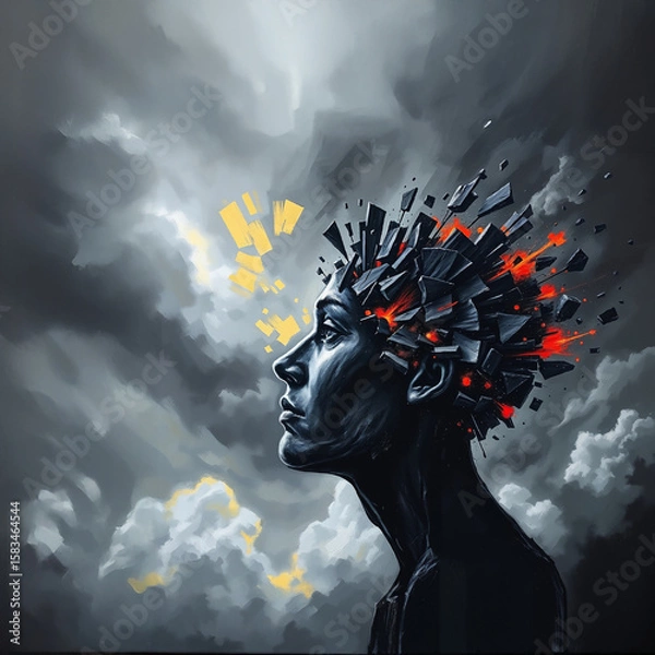 Fototapeta Cracked Face Symbolizing Emotional Fracture and Mental Breakdown, concept image