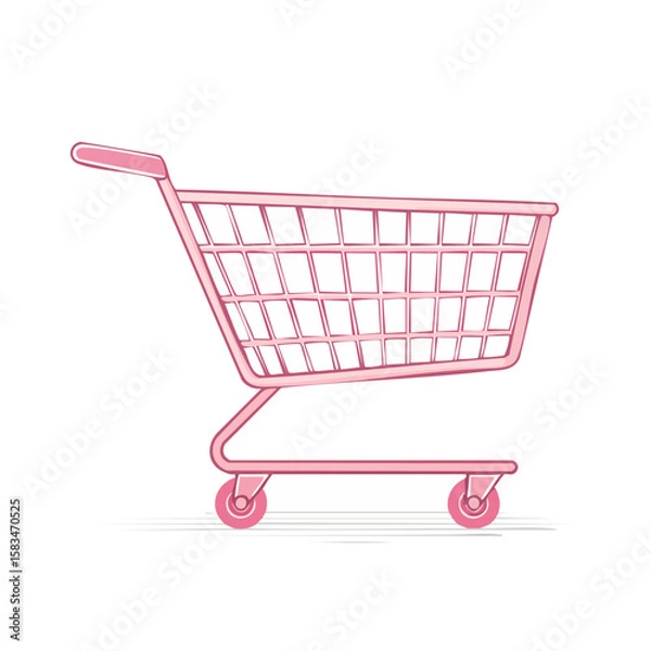 Obraz Stylized Pink Shopping Cart Illustration Retail Purchase Design Element
