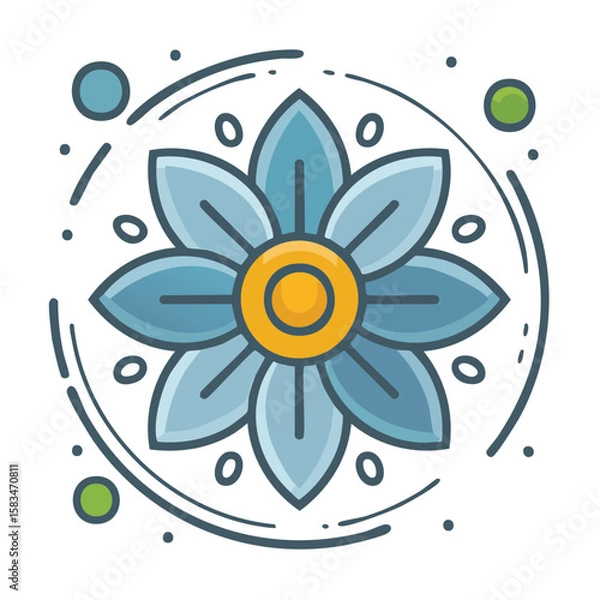 Fototapeta Abstract floral design featuring a blue flower with yellow center and decorative elements