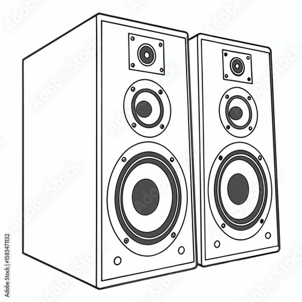 Fototapeta studio monitor speakers with balanced audio, isolated on a clean white background, for music production.