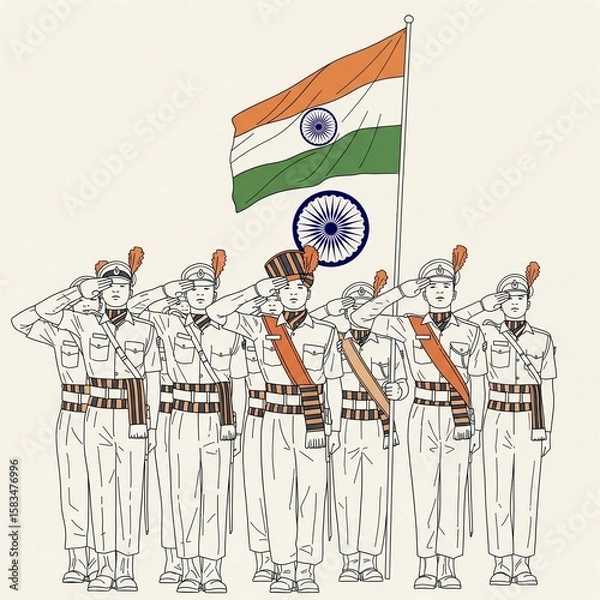 Obraz Indian Cadets Saluting the National Flag