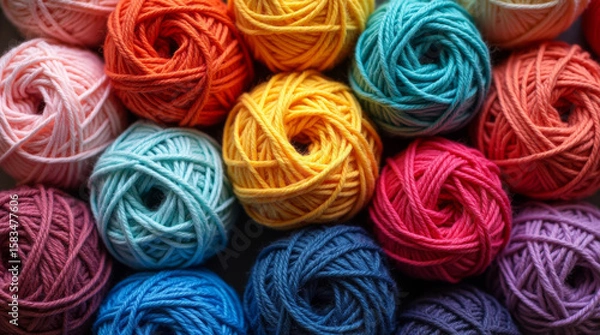 Fototapeta Multicolored balls of yarn as a background