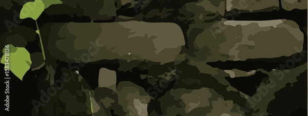 Fototapeta Dense Jungle Camouflage Vector Pattern With Olive Green, Khaki, and Dark Brown Leaf Shapes. Seamless Camouflage Background With Abstract Forest Leaves in Earth Tones for Military and Outdoor Designs