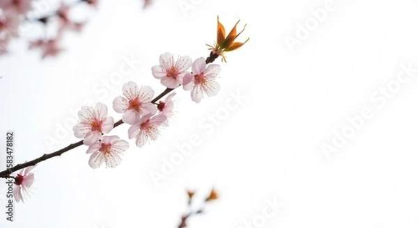 Fototapeta Zachte lentelicht vult bloeiende tak delicate roze bloesems. AI Generated