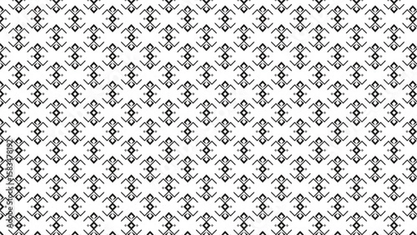 Fototapeta Seamless geometric tribal pattern in black and white. Ethnic abstract background with diamond shapes and linear symmetry. Perfect for textile, fabric print, wrapping paper, wallpaper, digital design.