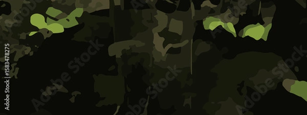 Fototapeta Dense Jungle Camouflage Vector Pattern With Olive Green, Khaki, and Dark Brown Leaf Shapes. Seamless Camouflage Background With Abstract Forest Leaves in Earth Tones for Military and Outdoor Designs