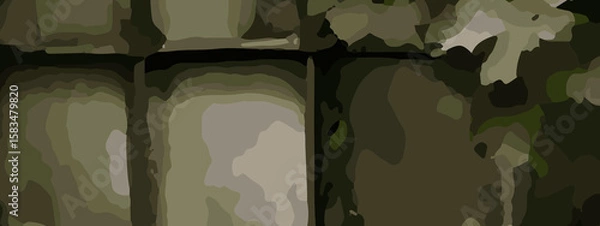 Fototapeta Dense Jungle Camouflage Vector Pattern With Olive Green, Khaki, and Dark Brown Leaf Shapes. Seamless Camouflage Background With Abstract Forest Leaves in Earth Tones for Military and Outdoor Designs