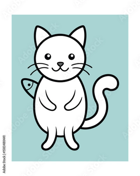 Fototapeta White cat with fish