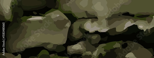 Fototapeta Dense Jungle Camouflage Vector Pattern With Olive Green, Khaki, and Dark Brown Leaf Shapes. Seamless Camouflage Background With Abstract Forest Leaves in Earth Tones for Military and Outdoor Designs
