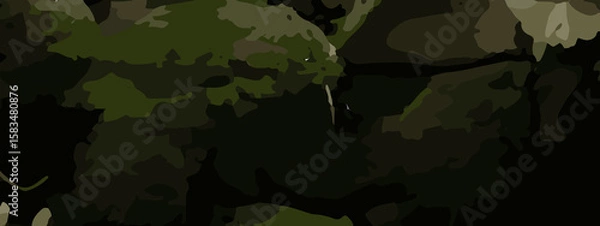 Fototapeta Dense Jungle Camouflage Vector Pattern With Olive Green, Khaki, and Dark Brown Leaf Shapes. Seamless Camouflage Background With Abstract Forest Leaves in Earth Tones for Military and Outdoor Designs