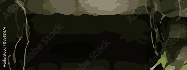 Fototapeta Dense Jungle Camouflage Vector Pattern With Olive Green, Khaki, and Dark Brown Leaf Shapes. Seamless Camouflage Background With Abstract Forest Leaves in Earth Tones for Military and Outdoor Designs