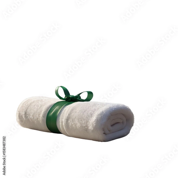 Obraz Element Isolated Transparent Rolled white towel tied with green ribbon. PNG DIE-CUT for advertising