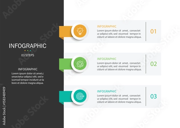 Fototapeta Vertical infographic timeline 3 steps template. Timeline, Business presentation. Vector illustration.
