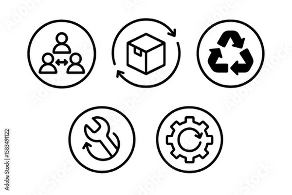 Fototapeta Icons representing collaboration, logistics, recycling, and maintenance in a business ecosystem