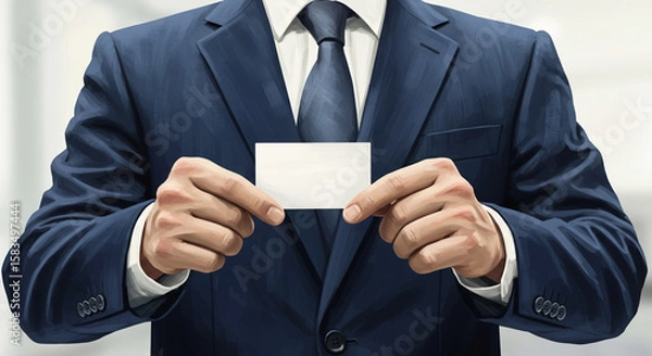 Fototapeta オフィスで名刺を両手で丁寧に差し出すビジネスマンのデジタルアート