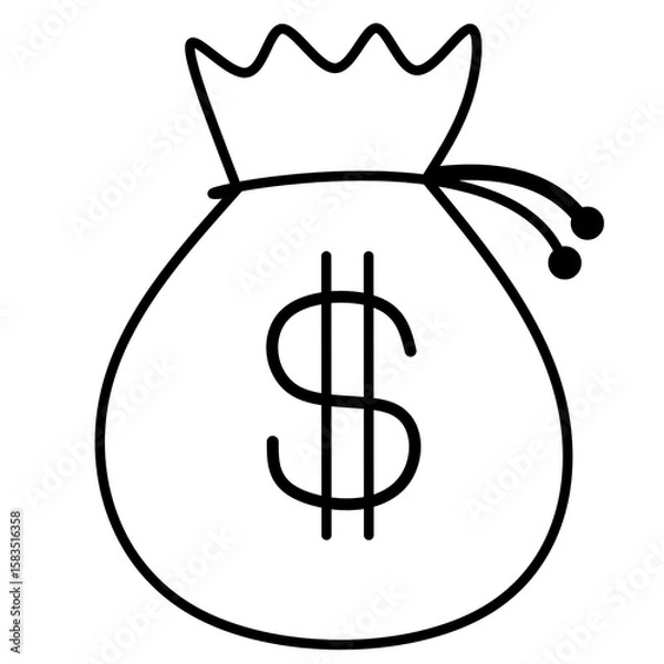 Fototapeta line icon of dollar coin bag with transparent background