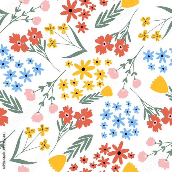 Fototapeta Hand-drawn flowers seamless pattern print design. Vector illustration design for fashion fabrics, textile graphics and prints.	
