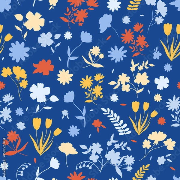Fototapeta Hand-drawn flowers seamless pattern print design. Vector illustration design for fashion fabrics, textile graphics and prints.	
