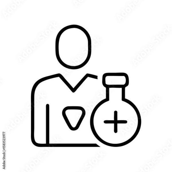Fototapeta Icon of person holding laboratory flask. Clinical trial concept