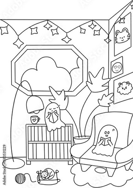 Fototapeta Coloring book with ghosts